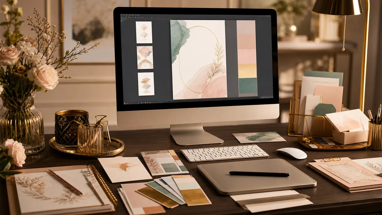 Computadora con una propuesta visual de invitación digital en diseño